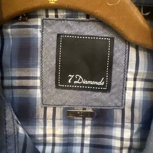 7 Diamonds Men’s Navy and White Plaid Button-Down Shirt